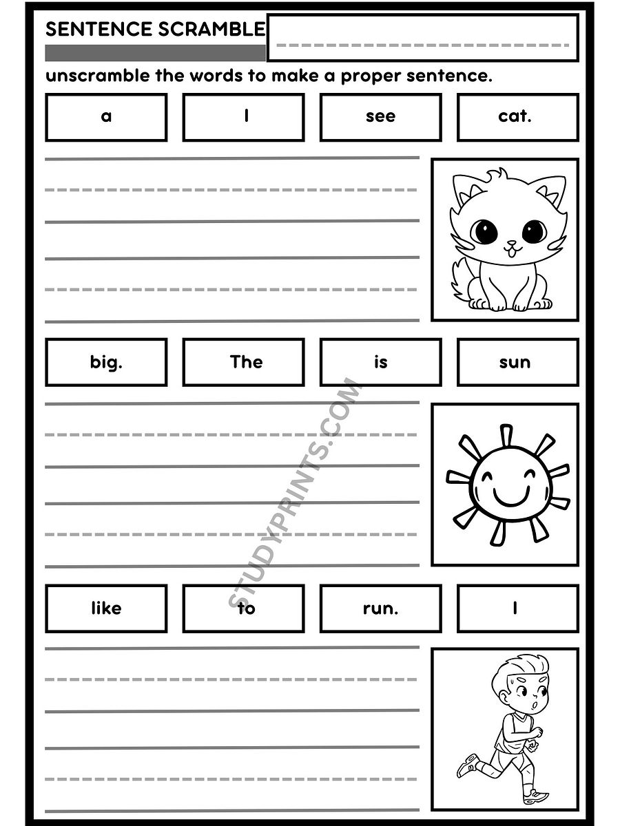 sentence scramble WORKSHEETS for KINDERGARTEN printable product image (10)
