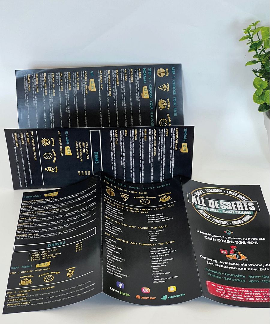 200pcs MENU FLYERS | Personalised Folded Leaflets Printed Full Colour | A4 Tri-fold | 157gsm Photo paper product image (2)