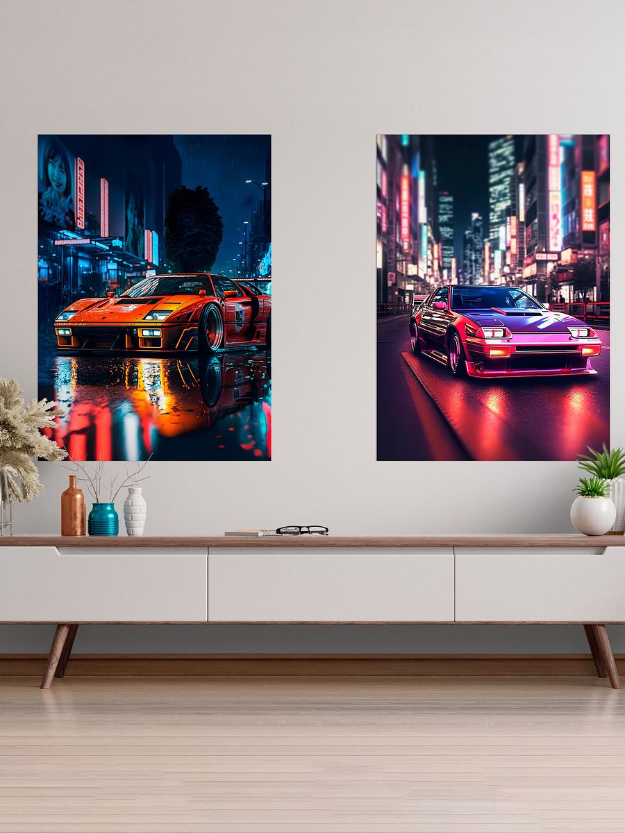 Toyota, Retrowave car on Tokyo Street, Retrowave Aesthetics [synthwave/vaporwave/cyberpunk] — aesthetic art print product image (2)