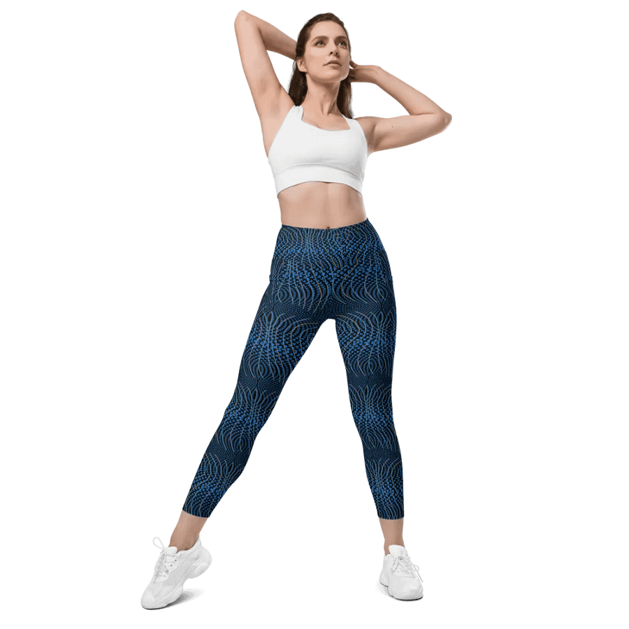 Ladies leggings with pockets in  blue and dark teal design. up to 6 XL size. product image (6)