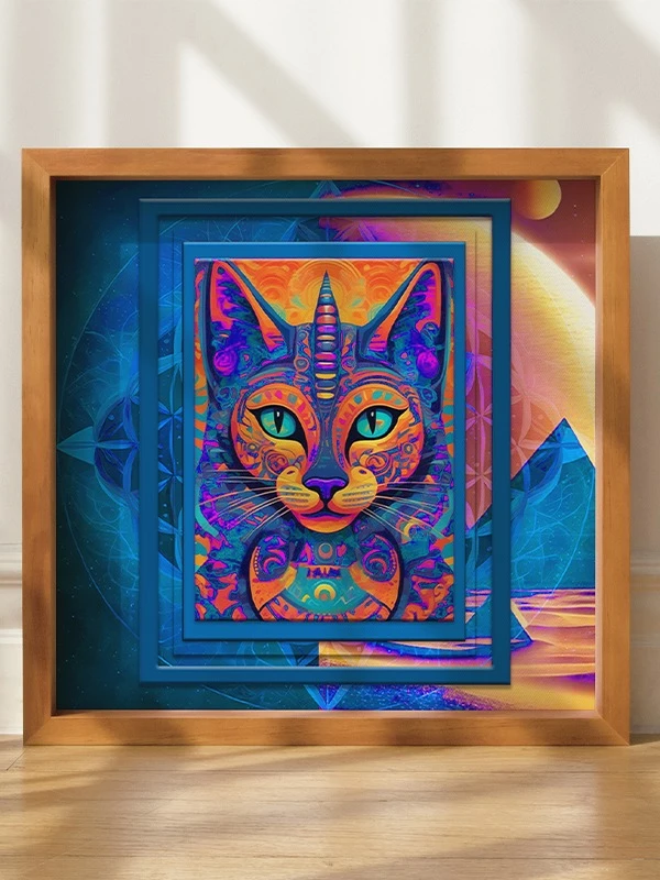 Space Cat Blue Orange Square Poster product image (6)
