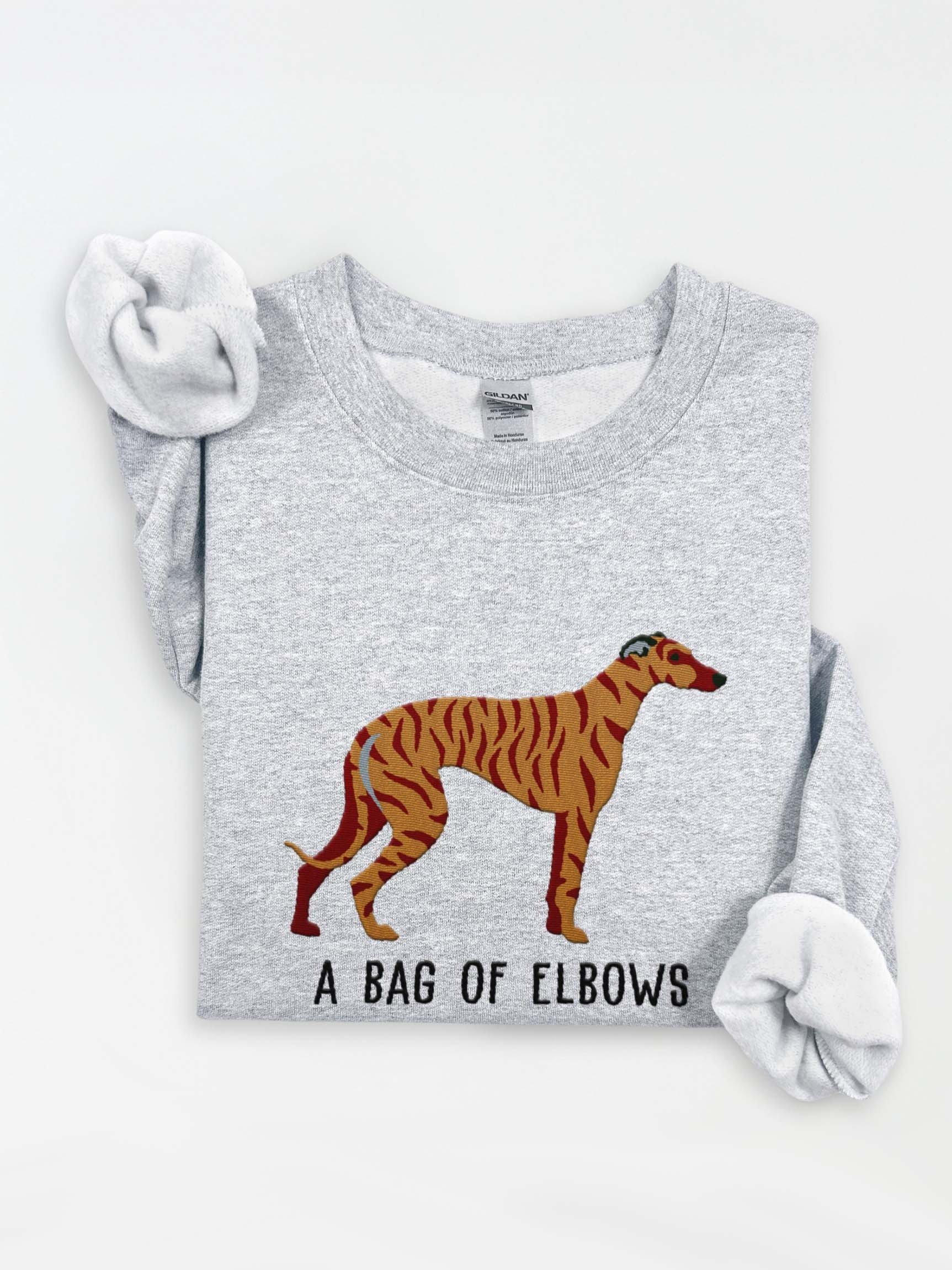 A Bag of Elbows Sweatshirt (Embroidered) of an English Greyhound(Brindle) product image (1)