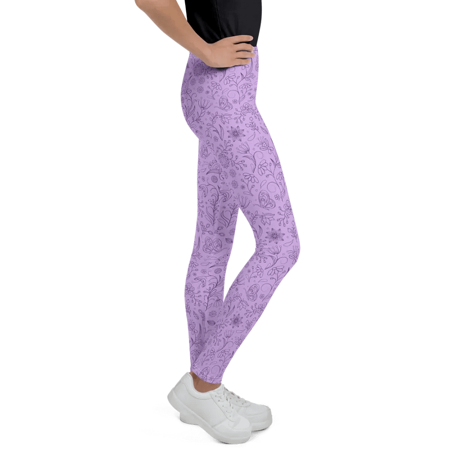 Light Purple Lilac Floral Youth Leggings product image (3)