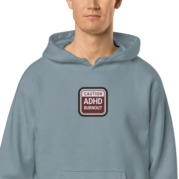 CAUTION: ADHD BURNOUT embroidered pigment hoodie (maroon bubble design 2) product image (2)
