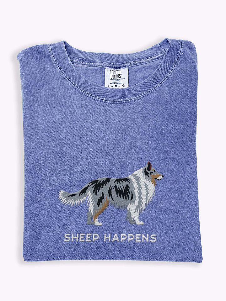 Sheep Happens T-Shirt(Embroidered) of a Shetland Sheepdog(Blue Merle) product image (1)