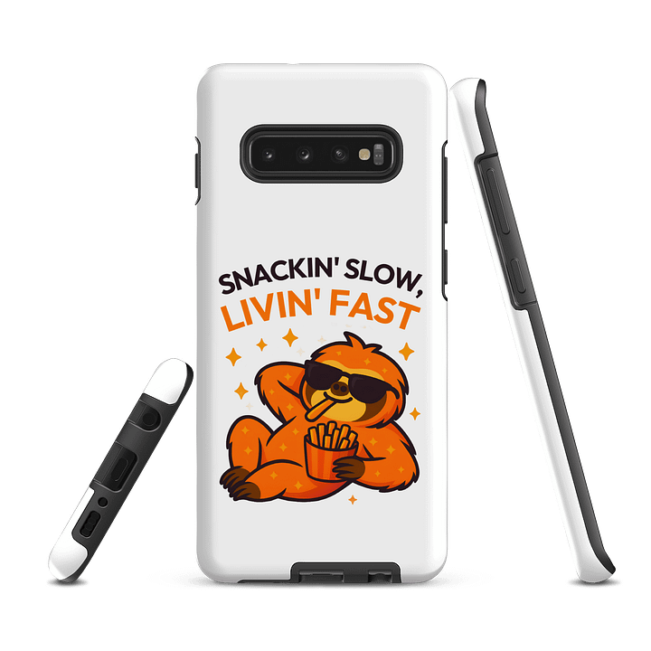 Snackin’ Slow, Livin’ Fast – Funny Sloth Samsung Case | Fries & Sass Tough Phone Case – Sloths Having Snacks Collection product image (2)