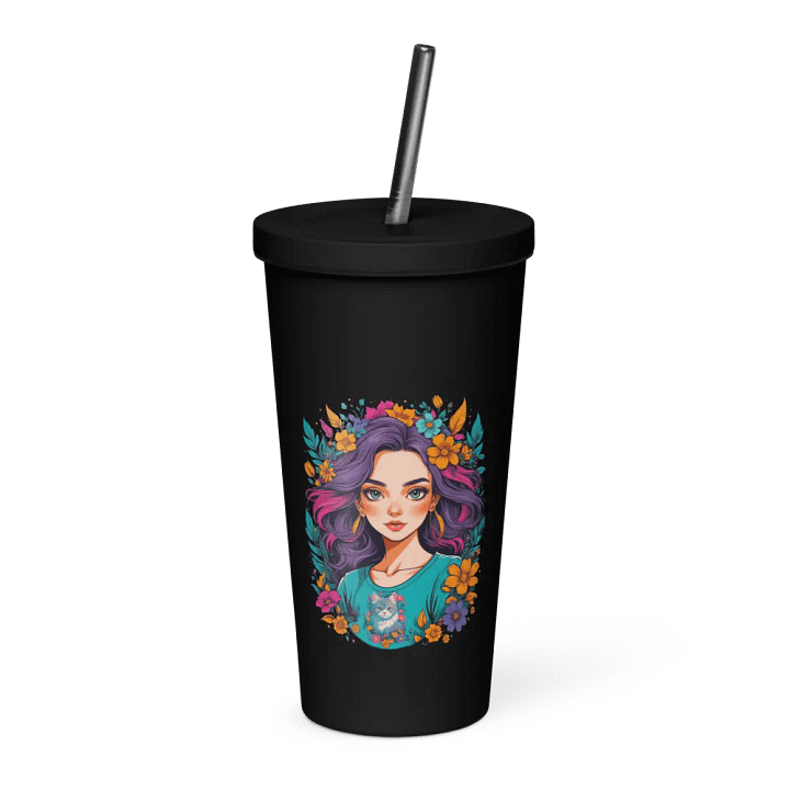 Bloomcore Flower Girl 20 oz Tumbler Cup - Black - Insulated Tumbler with a Straw - v2 product image (1)
