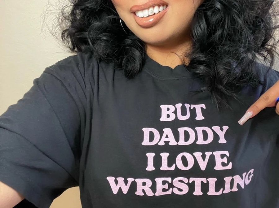 But Daddy, I Love Wrestling Short Sleeved T-Shirt (Pink Font) product image (4)