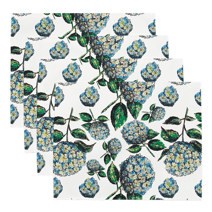 Blue Hydrangeas on White | Placemats – Set of 4 | MONIQUE FAELLA DESIGNS™ product image (1)