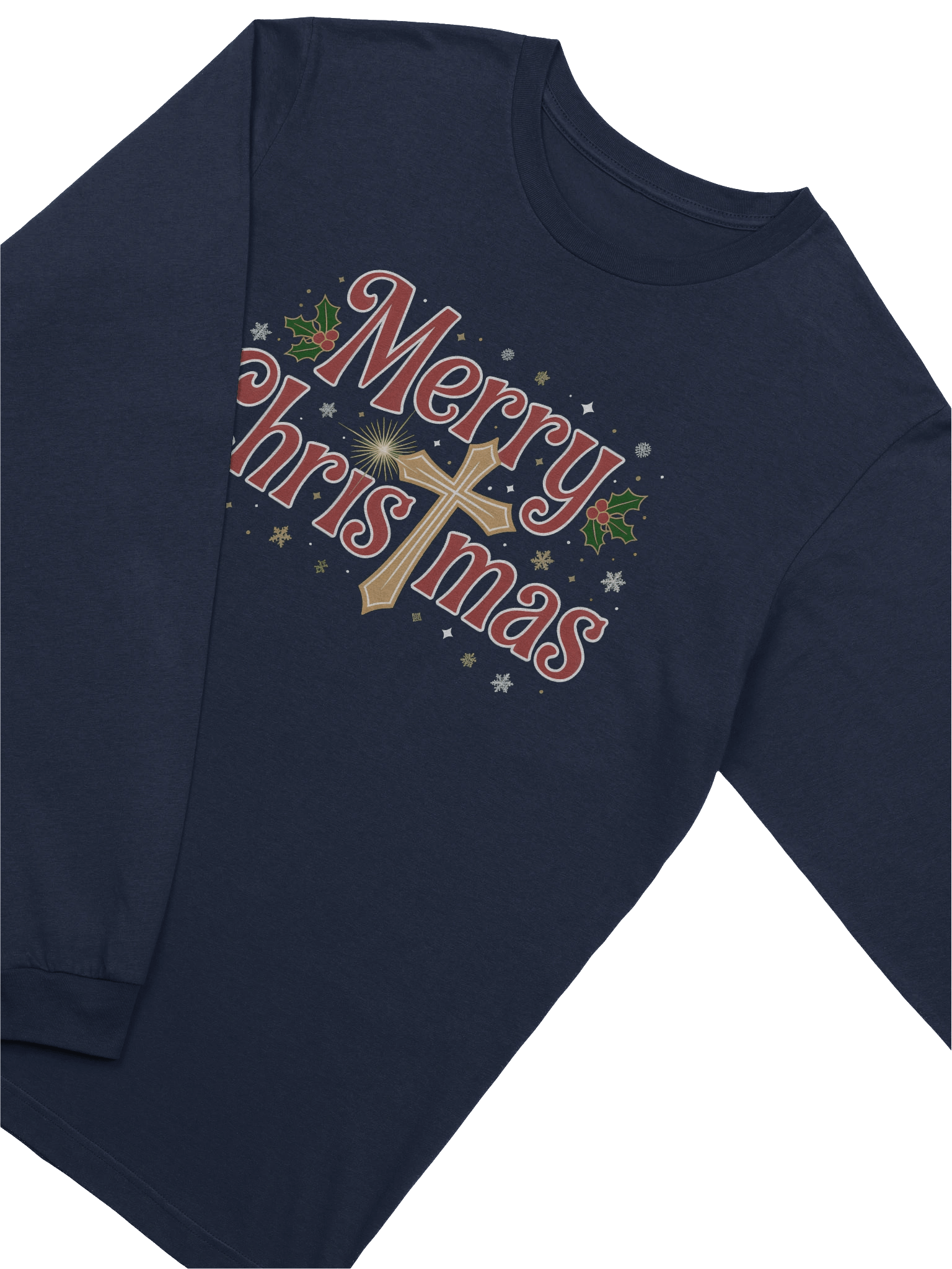 Christian Christmas Long Sleeve Shirt Merry Christmas with a Cross product image (5)