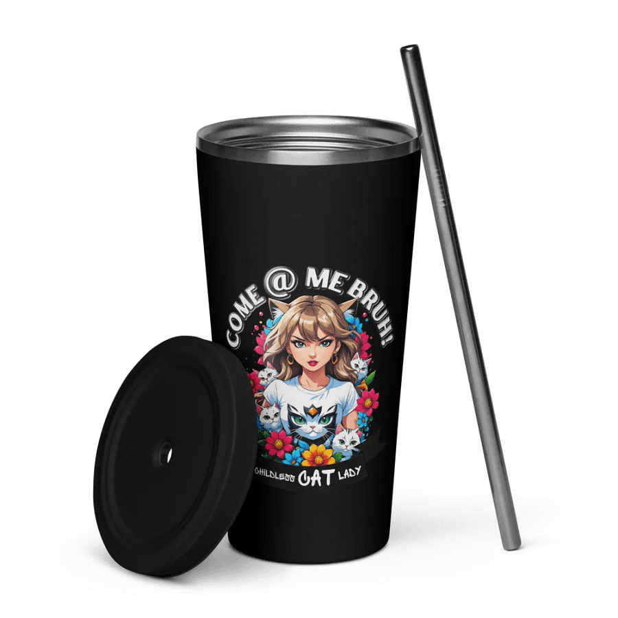 Childless Cat Lady 20 oz Tumbler Cup - Black - Insulated Tumbler with a Straw product image (7)
