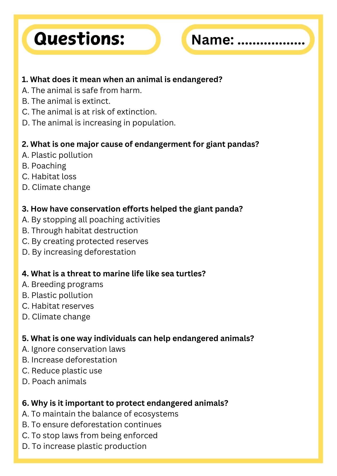 Endangered Animals Reading Passage with Comprehension Questions product image (3)