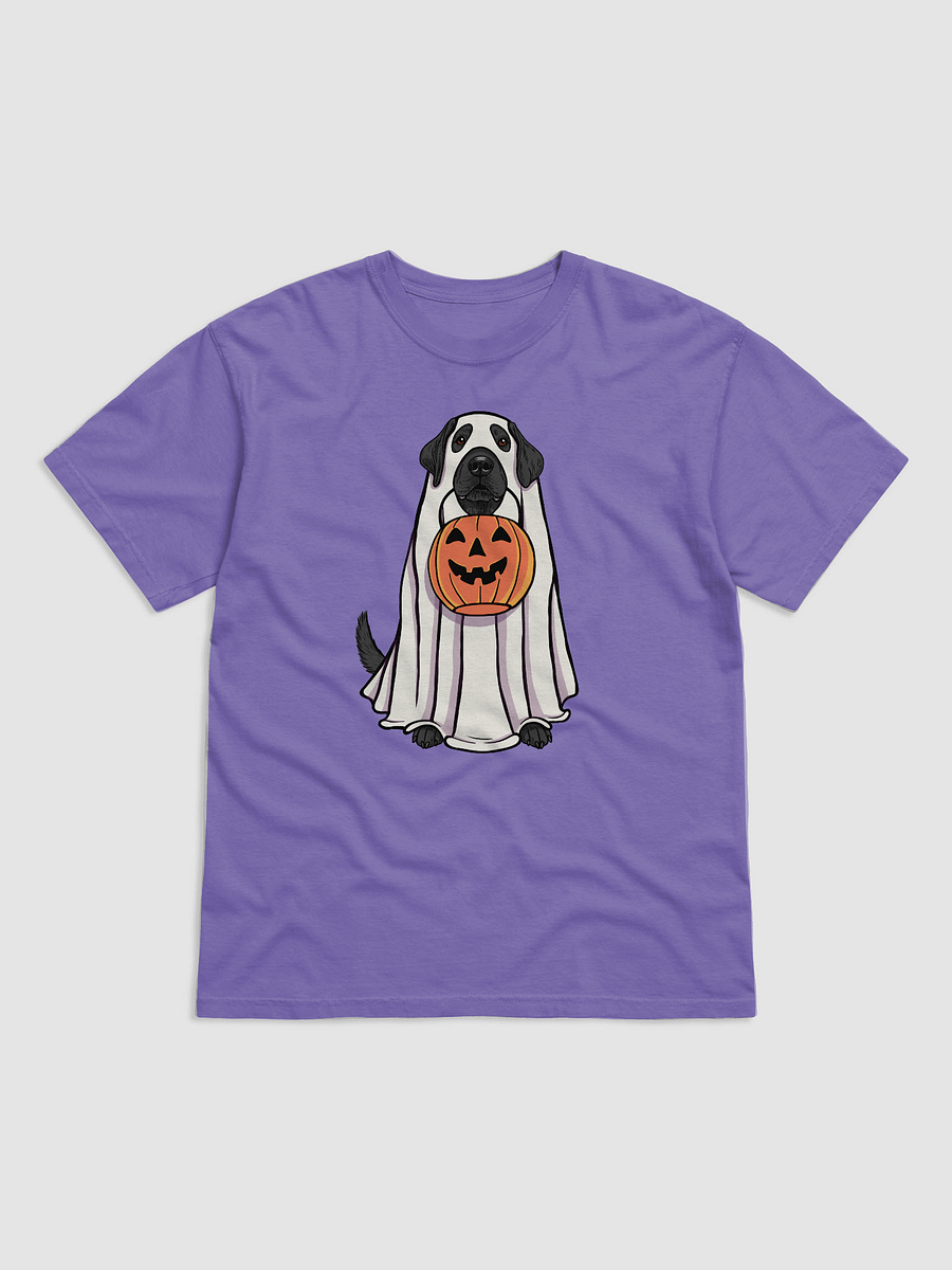 Funny Halloween Labrador Retriever(Black) T-Shirt | Funny Labrador Wearing a Ghost Costume and Holding a Pumpkin Basket product image (27)