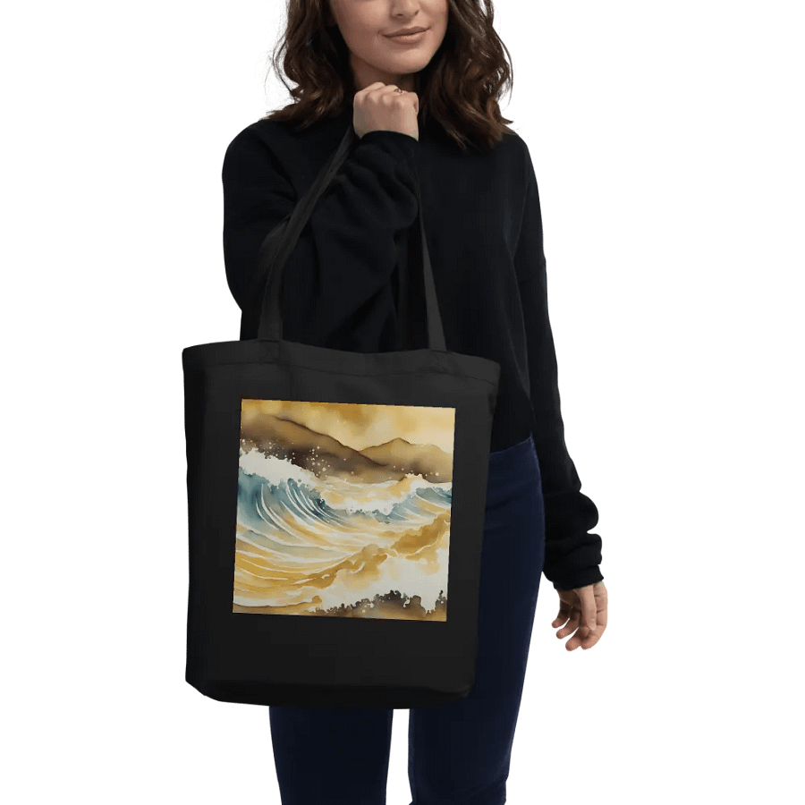 Blue and Golden Waves, Organic Cotton Twill Tote Bag product image (2)