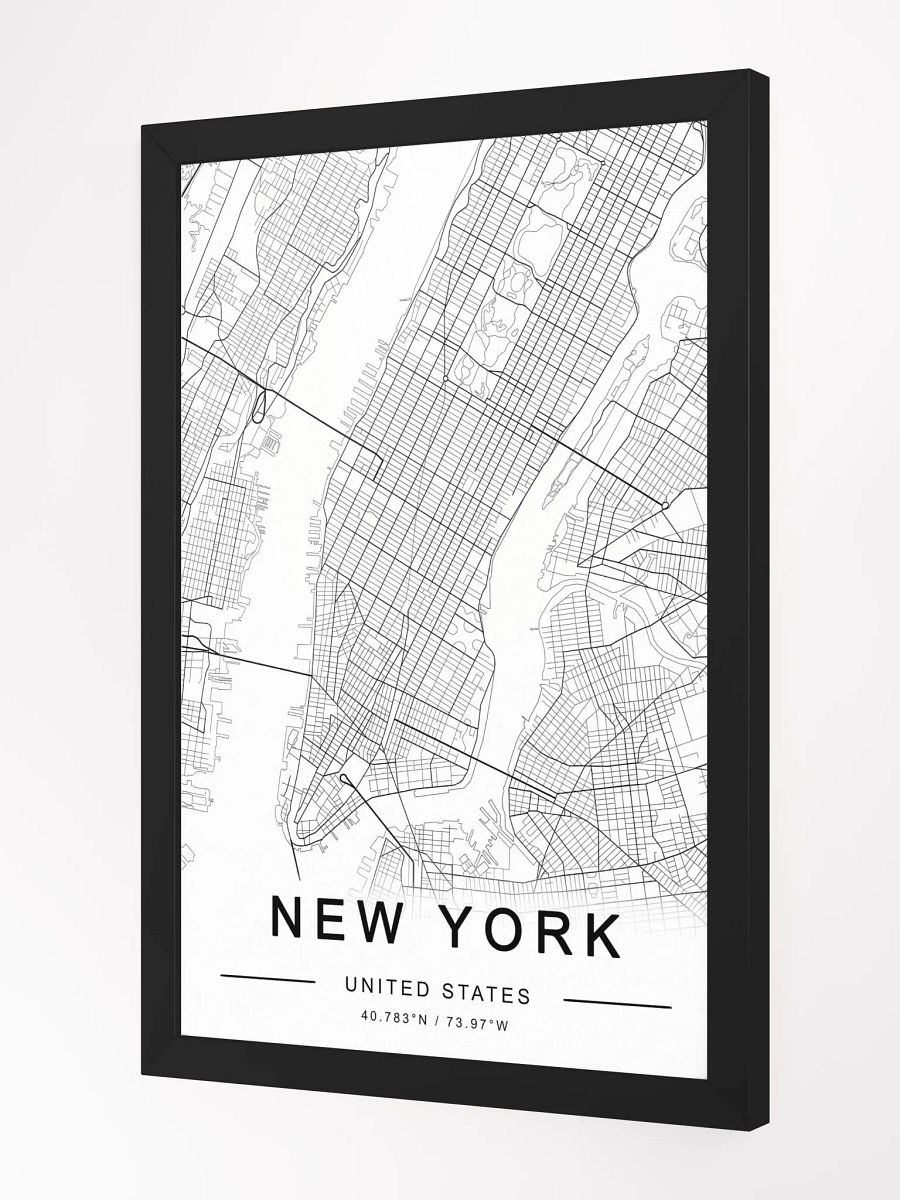 Manhattan Monochrome City Map Poster – Framed Urban Wall Art | Modern Minimalist Design | Black & White Aesthetic Décor product image (1)