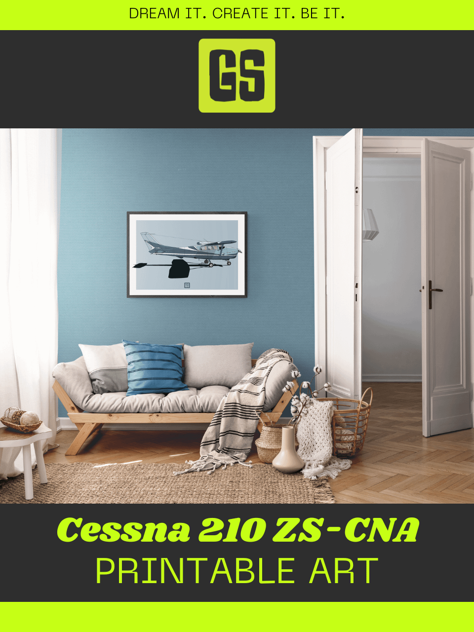 Cessna 210 ZS-CNA Printable Aviation Wall Art with Blue and White Background product image (2)
