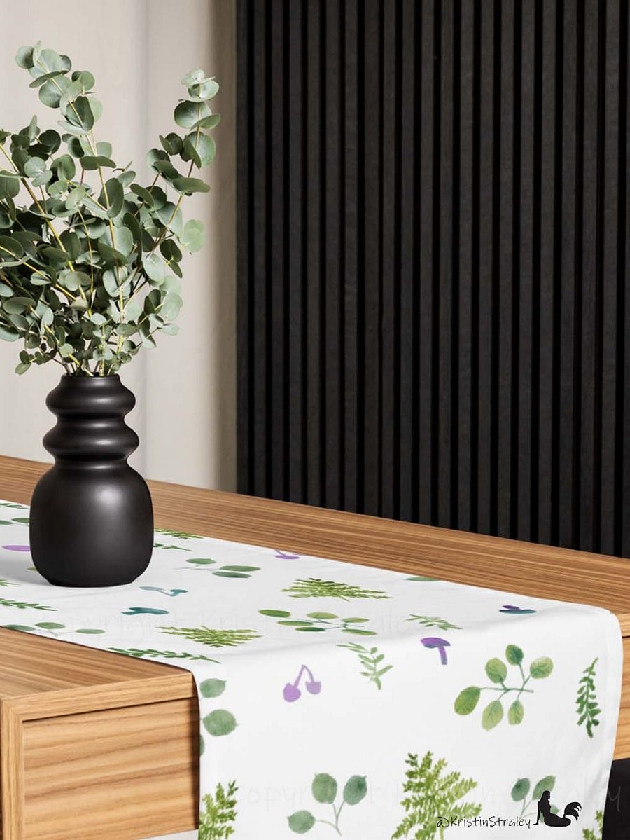 Woodland Ferns & Mushrooms White Table Runner product image (8)