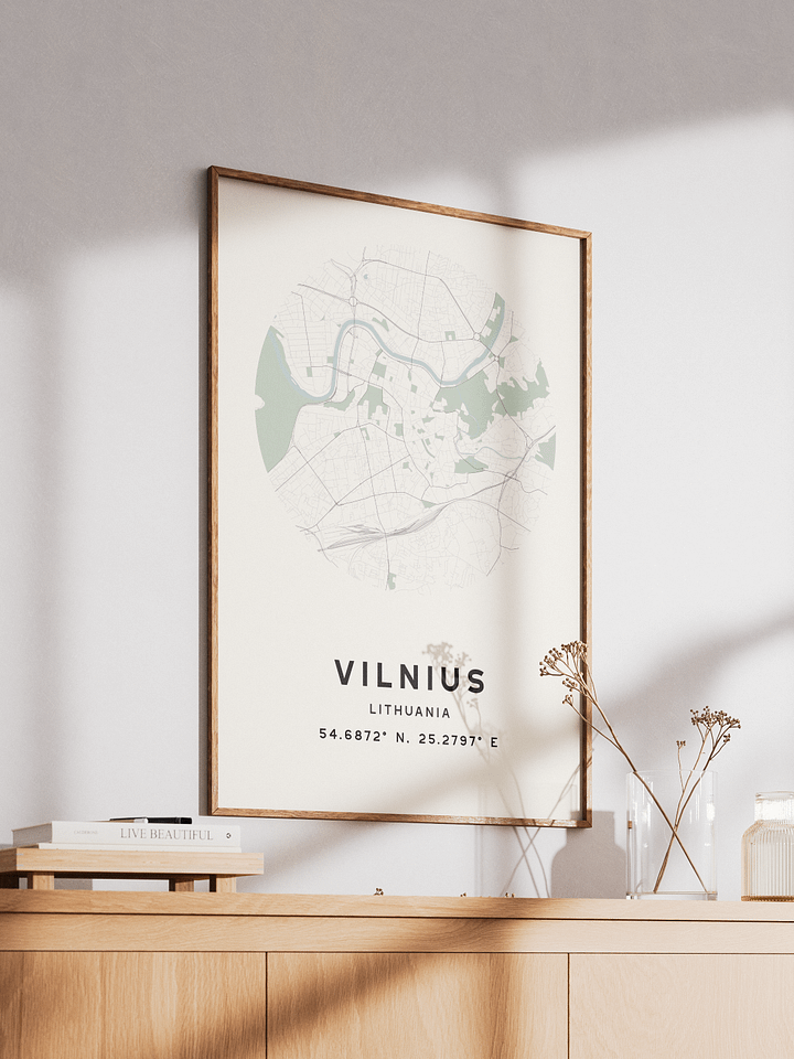 Vilnius Street Map Poster – Beige Minimalist Circular City Art product image (2)