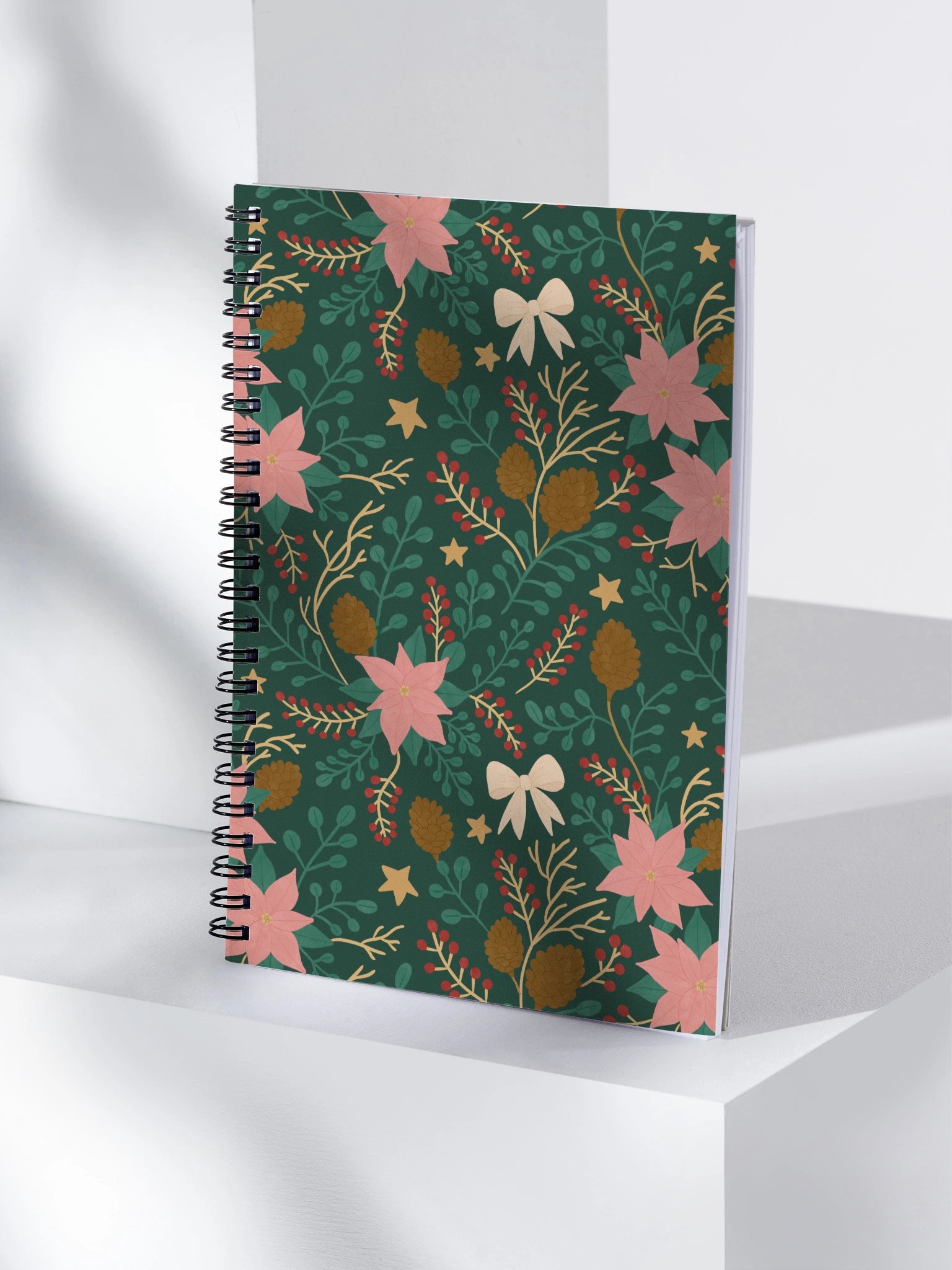 Enchanted forest blooms spiral notebook. Botanical Christmas design with poinsettias and winter details product image (4)