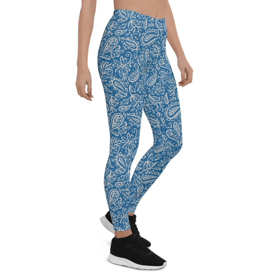 comfortable leggings in soft blue with white paisley  design for those that  like paisley pattern elements product image (3)