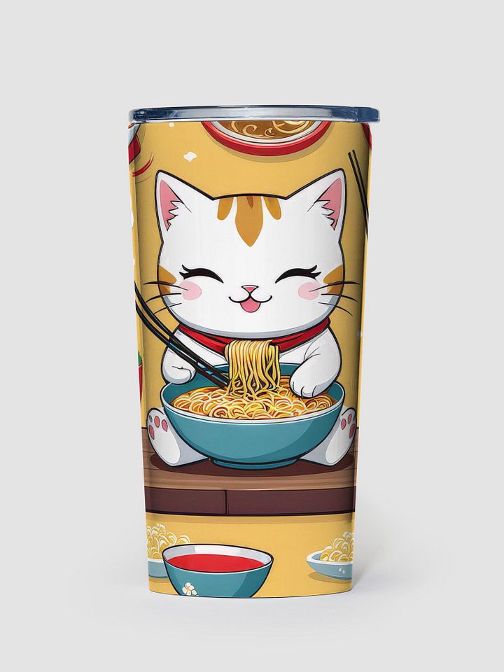 Cute Kawaii Cat Eating Ramen Noodles 20 oz Stainless Steel Tumbler product image (1)