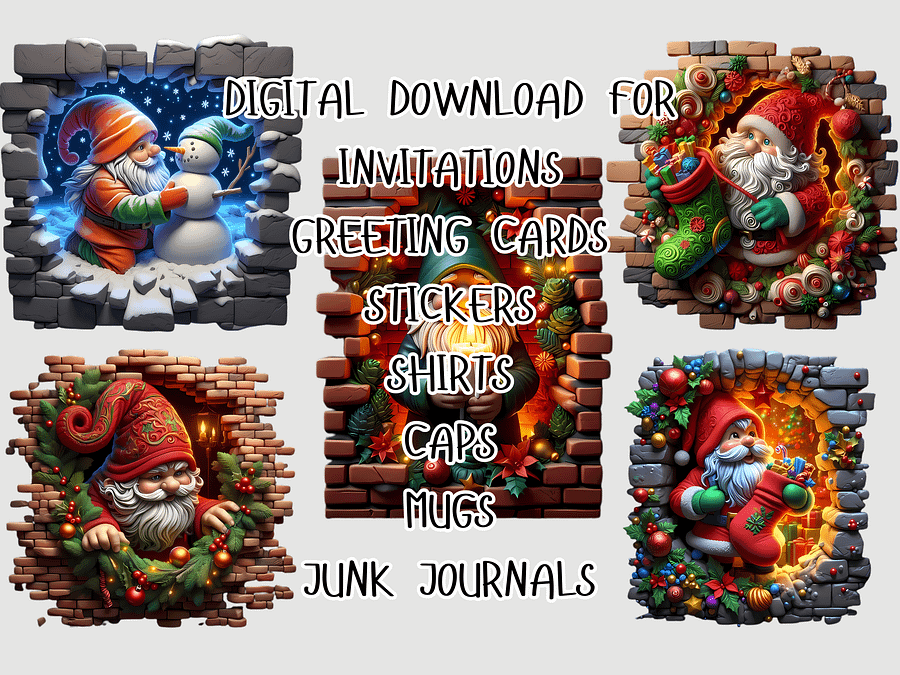 3D Style Gnome Christmas PNG, Clipart, Instant Download, Transparent Xmas Bundle product image (6)