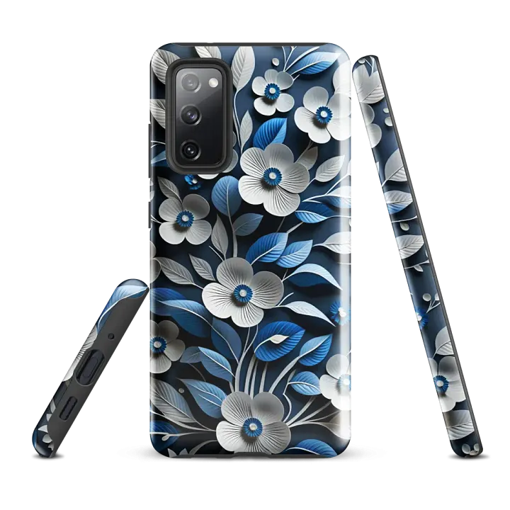 Tough Phone Case for Samsung® - Blue and White Paper Flowers product image (3)