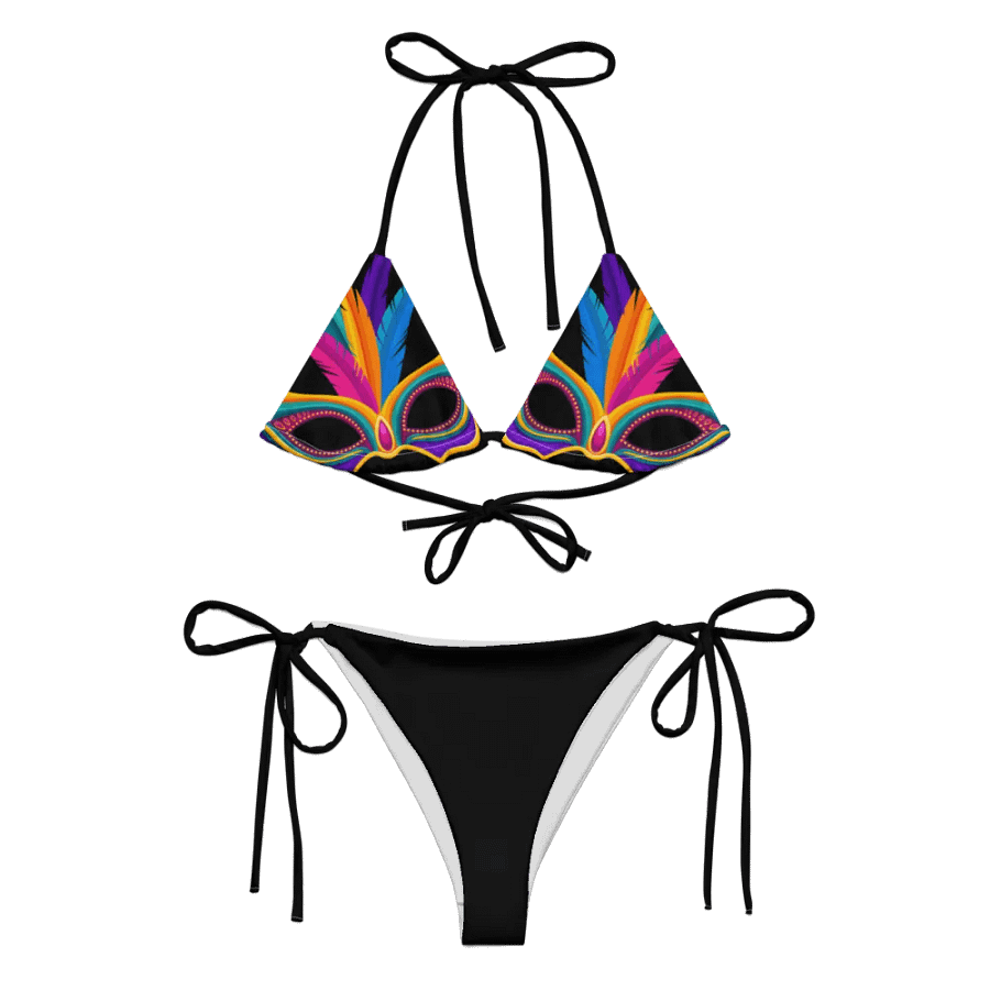 Black Low Rise Cheeky String Bikini, Mardi Gras Top product image (8)