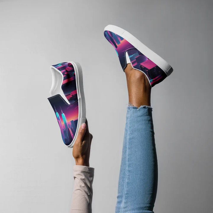 Vaporwave New York City All Over Canvas Slip On Shoes product image (2)