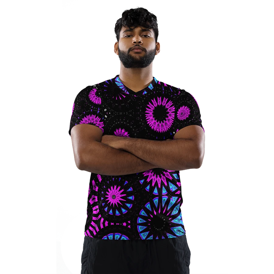 Abstract Circular Shapes in Turquoise, Black and Pink Unisex V Neck Sports Jersey product image (7)