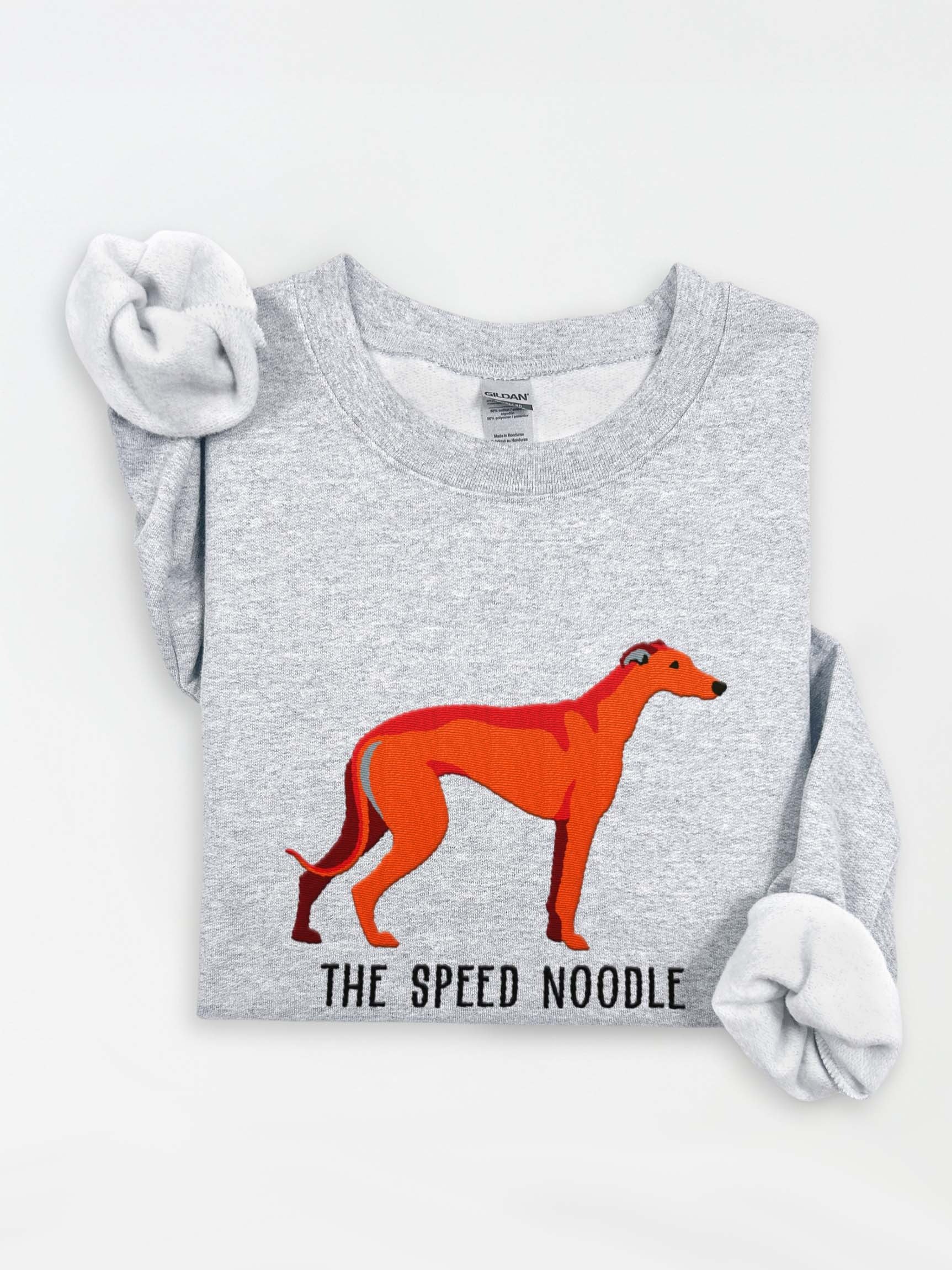 The Speed Noodle Sweatshirt (Embroidered) of an English Greyhound(Red) product image (1)