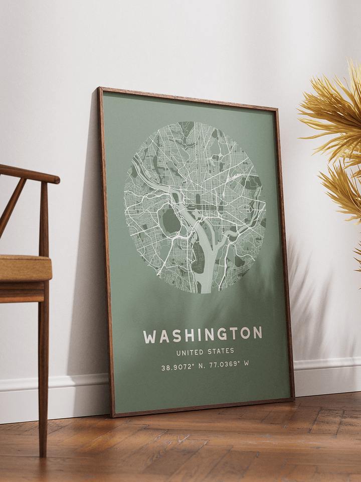 Washington Street Map Poster – Sage Green Minimalist Circular City Art product image (2)