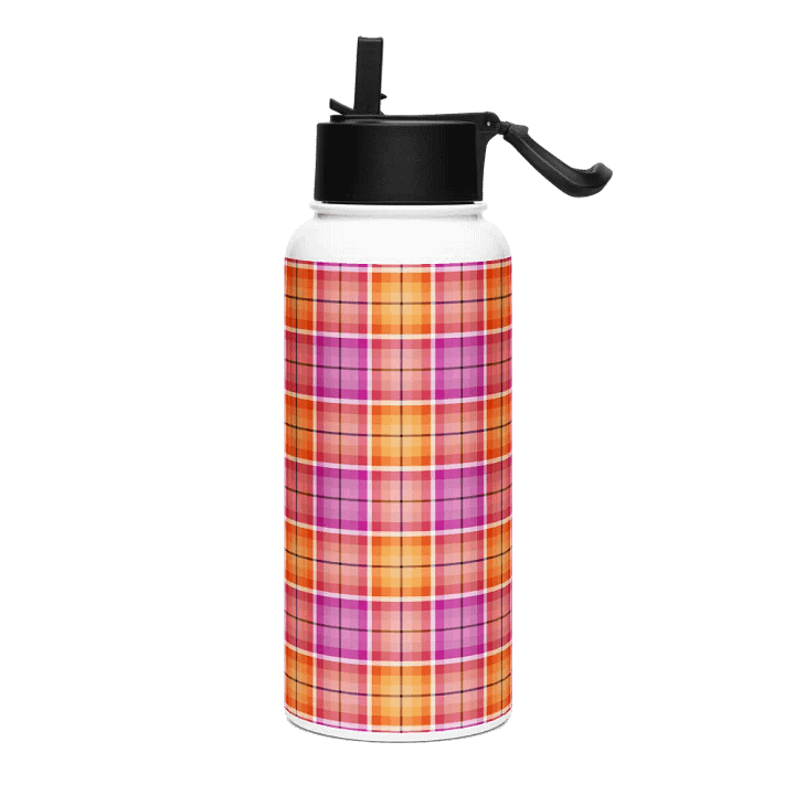 Bright Orange and Pink Plaid Water Bottle product image (2)