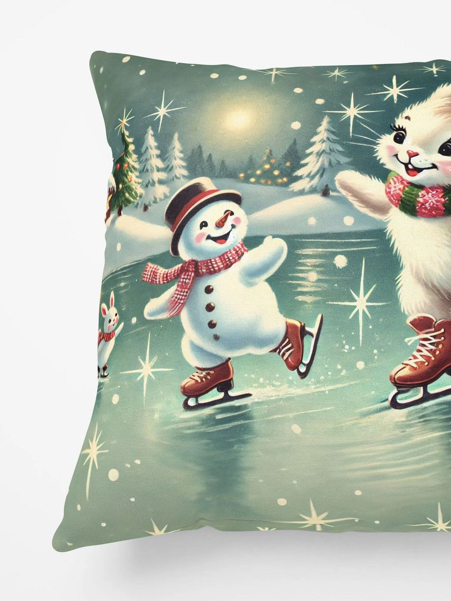 Bunny Rabbit and Snowman in a Winter Wonderland Pillow product image (4)