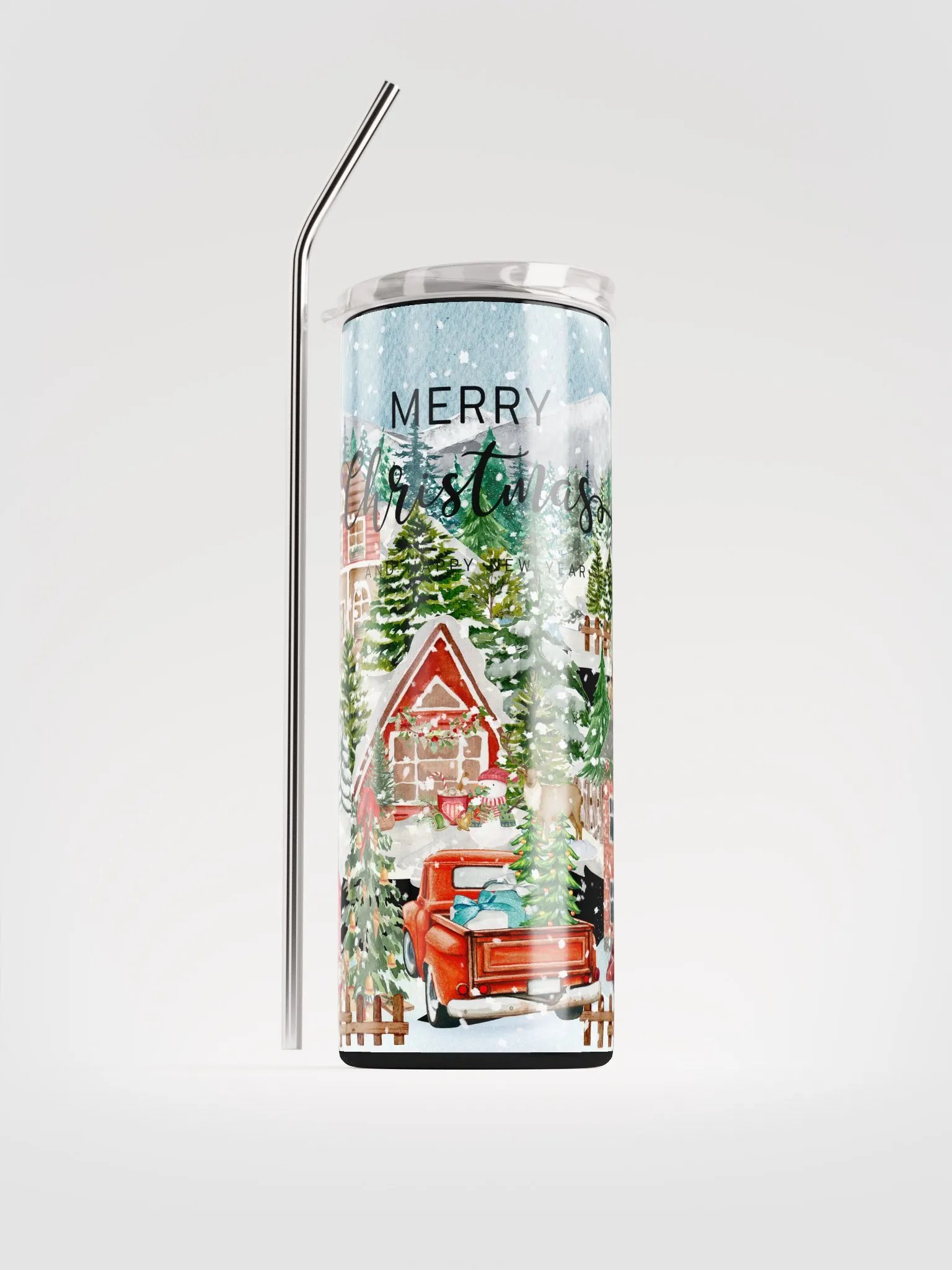 MERRY CHRISTMAS VILLAGE TUMBLER REUSABLE STRAW product image (2)