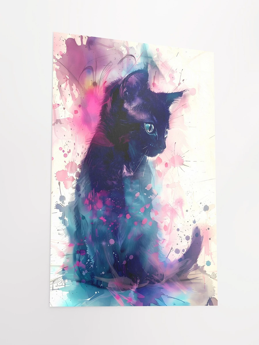 Mystique in Watercolor: Abstract Black Cat Amidst Vivid Splashes Matte Poster product image (4)