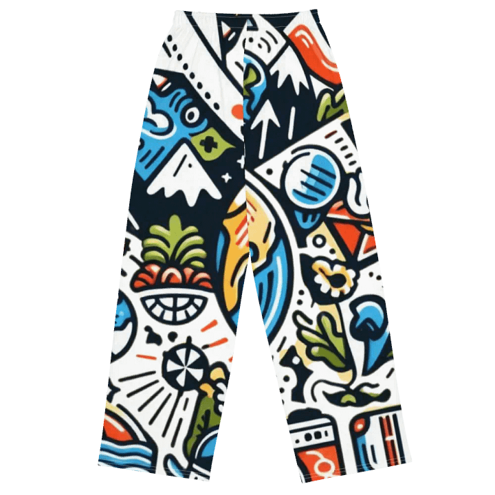 All-Over Print Unisex Wide-Leg Pants | AI Design travel icons product image (2)