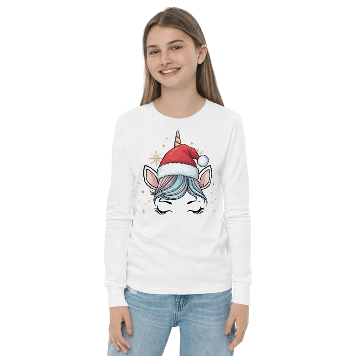 Christmas Unicorn Pink Kid Long Sleeve Tee product image (2)