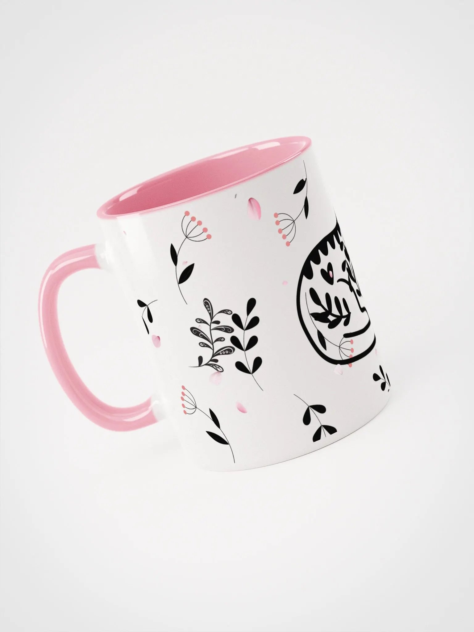 Whimsical Folk Art Cat Love Ceramic Mug|Housewarming Birthday Gifts Cute Mug (PINK) product image (3)