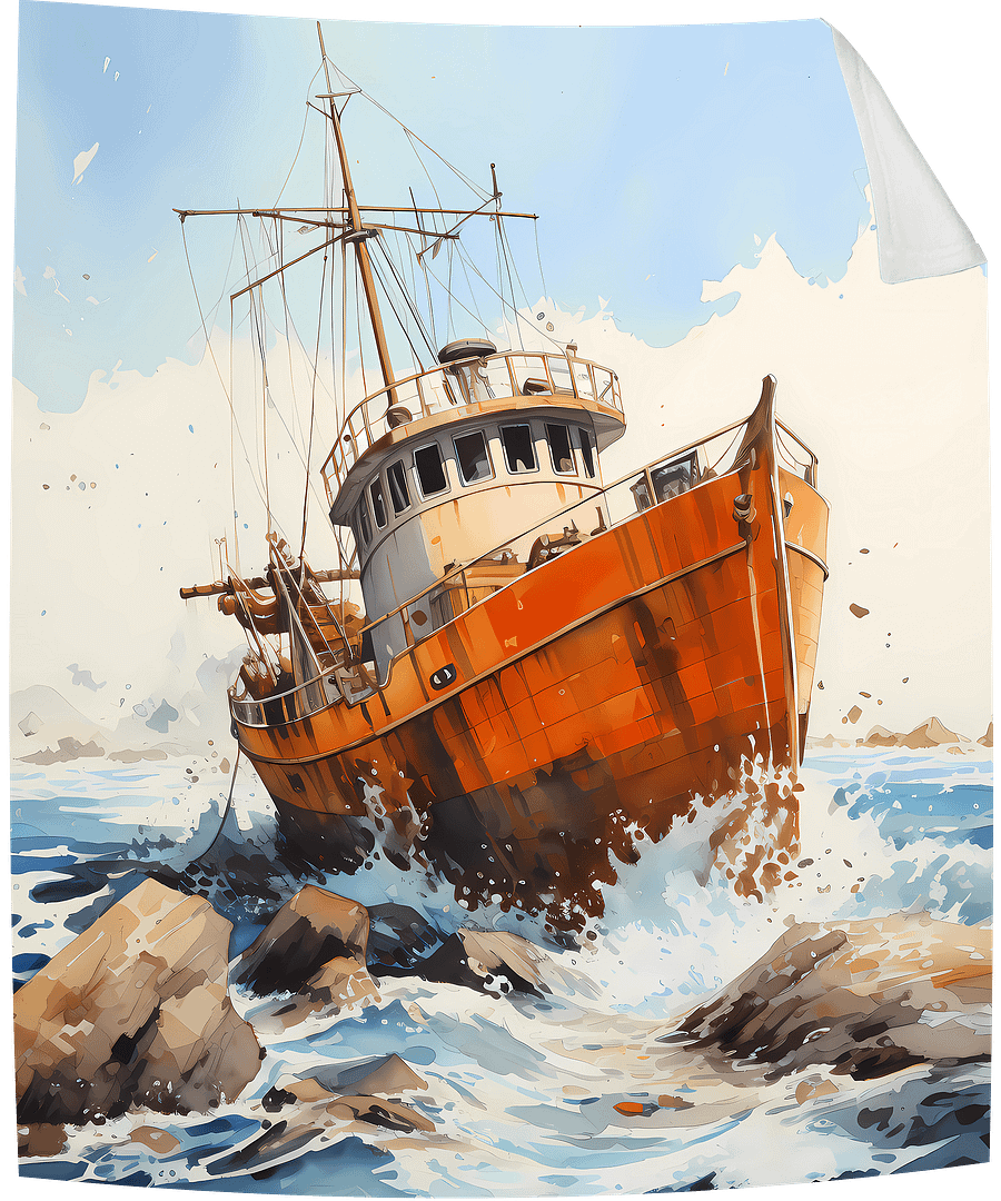 Shipwreck Fishing Boat Throw Blanket product image (1)