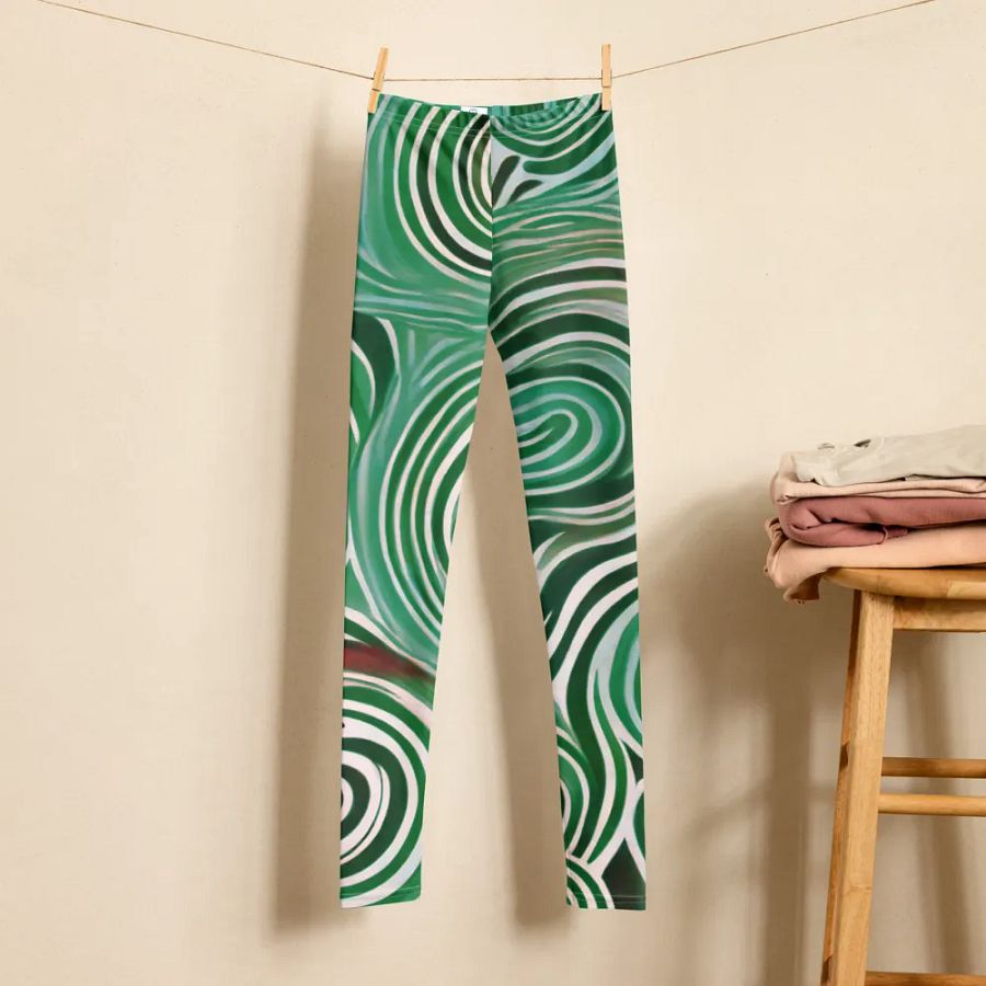 Funky Cool Green Liquid Tie-Dye Youth Leggings product image (6)