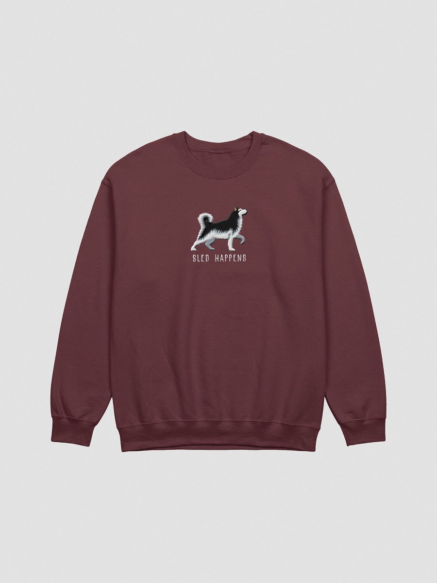 Sled Happens Sweatshirt (Embroidered) of an Alaskan Malamute(Black & White) product image (5)