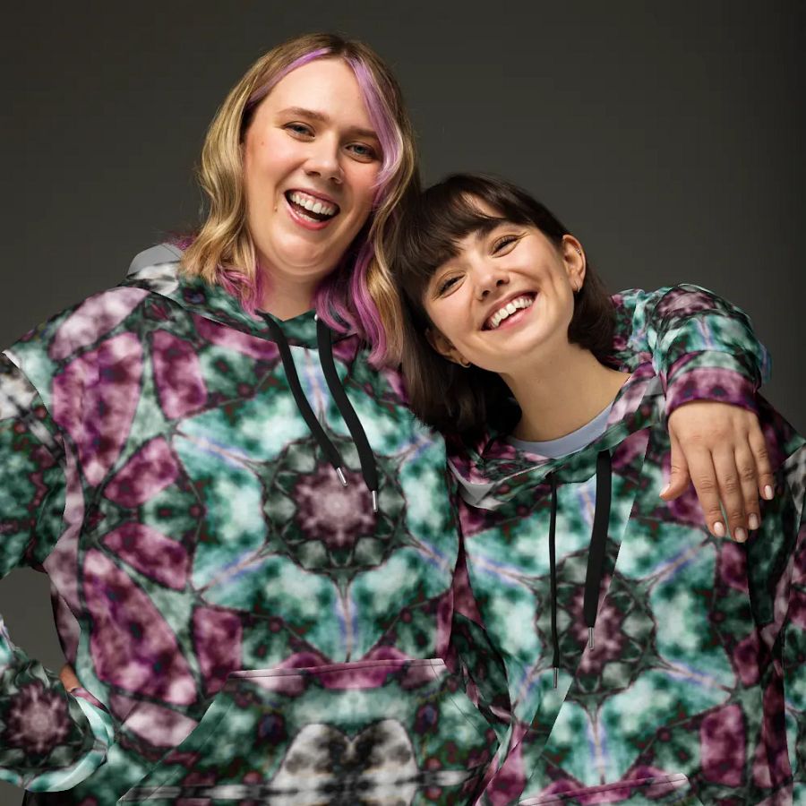 Bohemian 6 Pointed Madala Teal and Pink/ All-Over Print Recycled Unisex Hoodie by Sublicolor product image (4)
