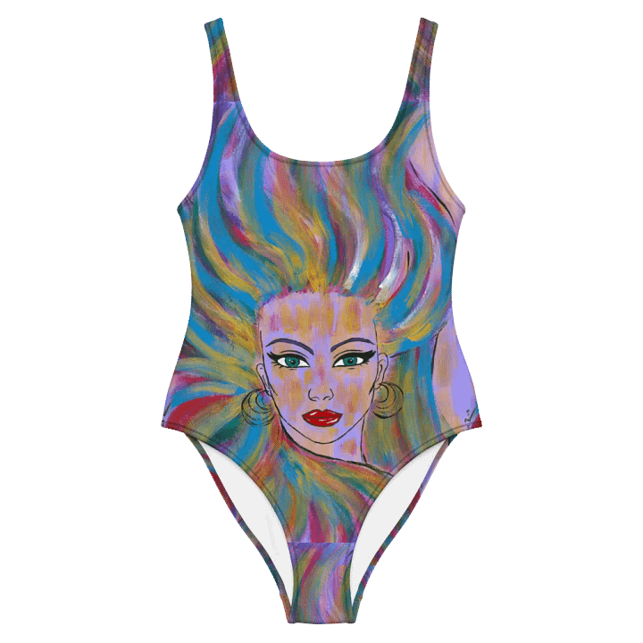 Girl with colorful hair - (art by Dina R.) - acrylic painting picture - One-Piece Swimsuit product image (2)