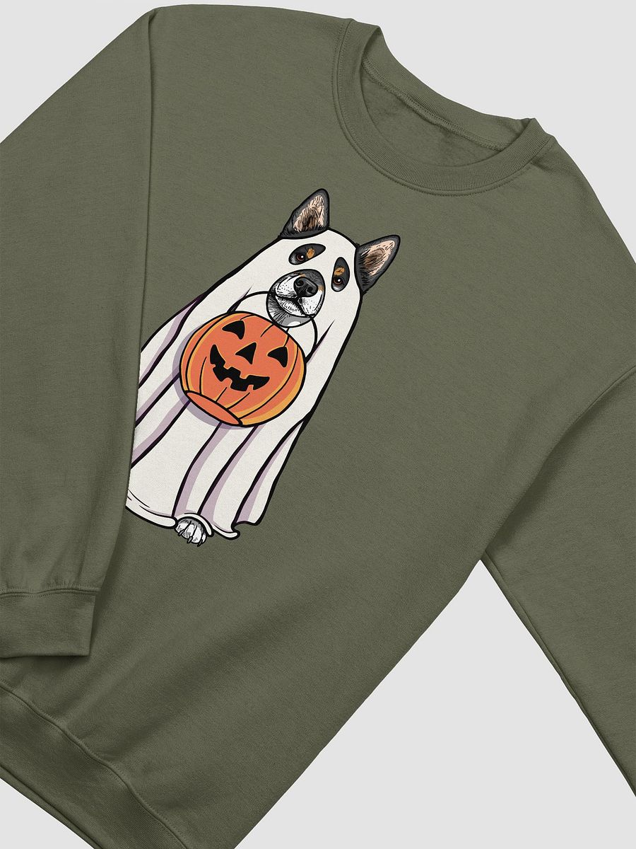 Funny Halloween Shiba Inu(Tricolor) Sweatshirt | Funny Dog Wearing a Ghost Costume and Holding a Pumpkin Basket product image (14)