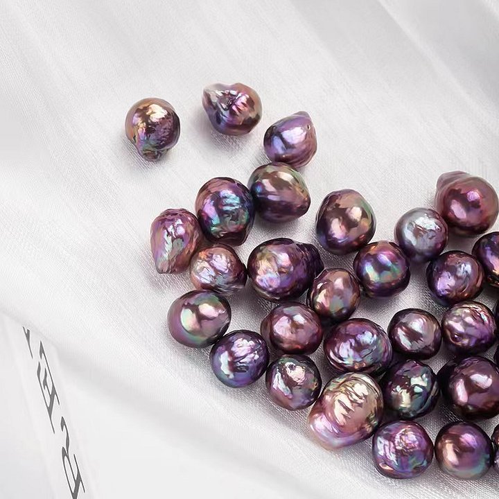 Natural Aurora Blueberry Purple Edison Wrinkled Round Baroque Freshwater Pearl Necklace in Iridescent Mystical Purple (10-12+mm) product image (2)