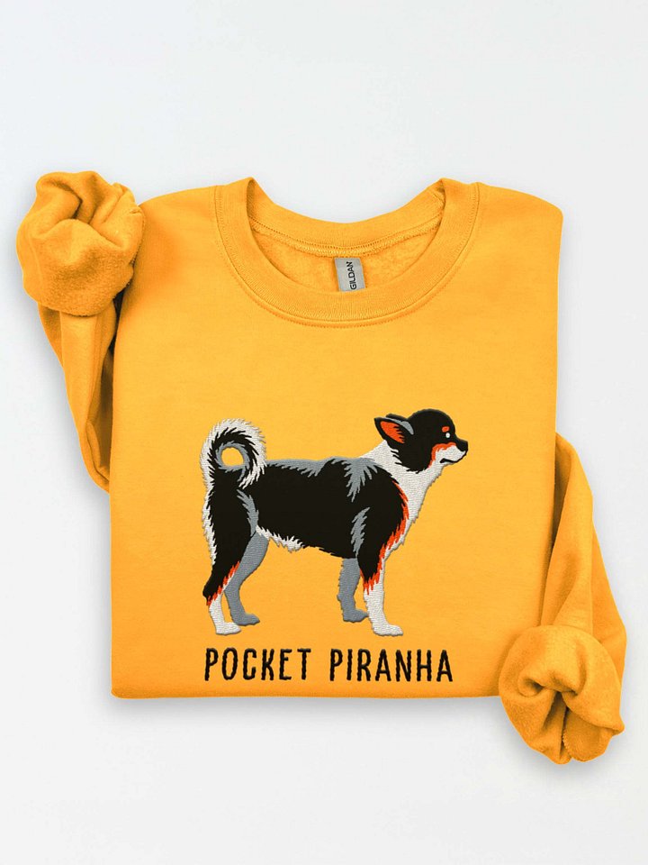 Pocket Piranha Sweatshirt (Embroidered) of a Chihuahua(Tricolor) product image (1)