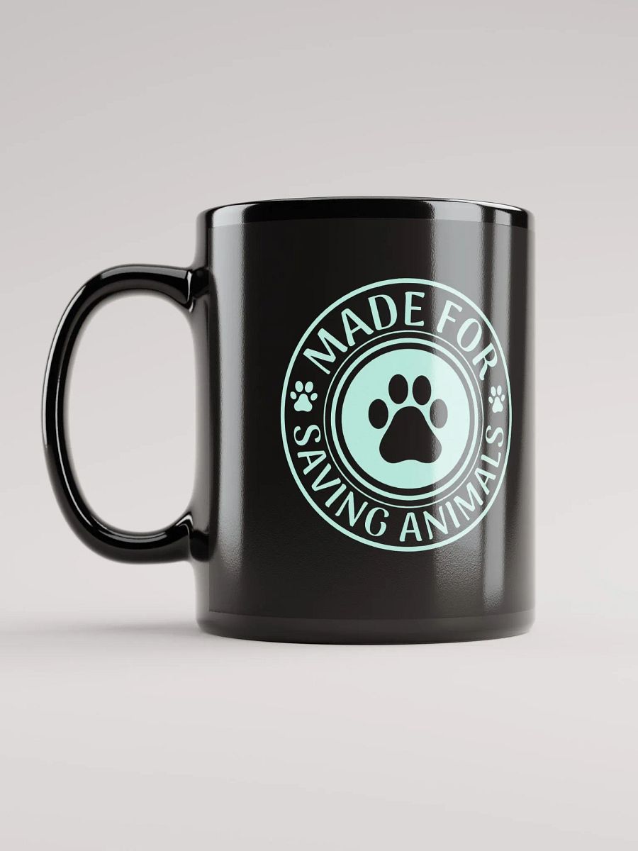 "Made for save animals-stamp" black glossy mug product image (6)