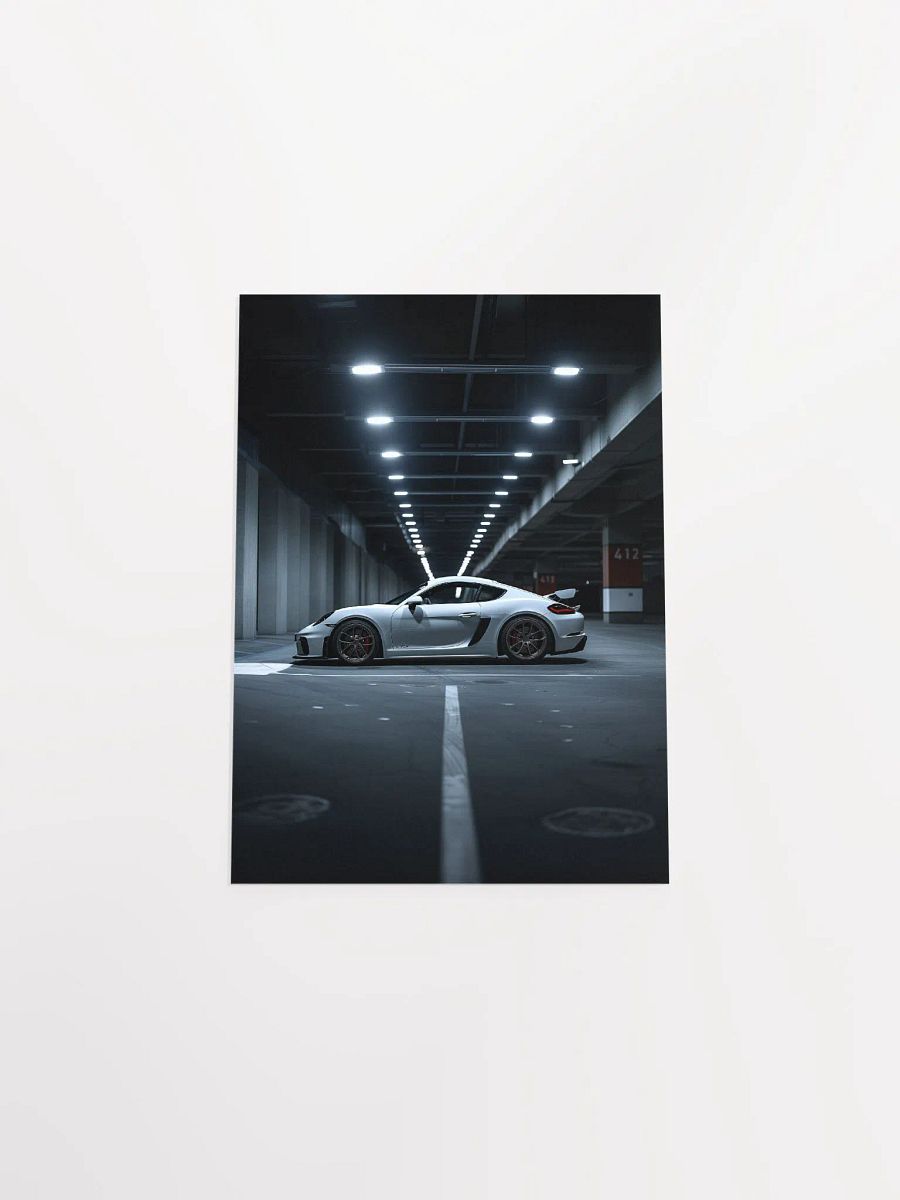 White Porsche Cayman parked in underground parking by night (VER 2) product image (44)