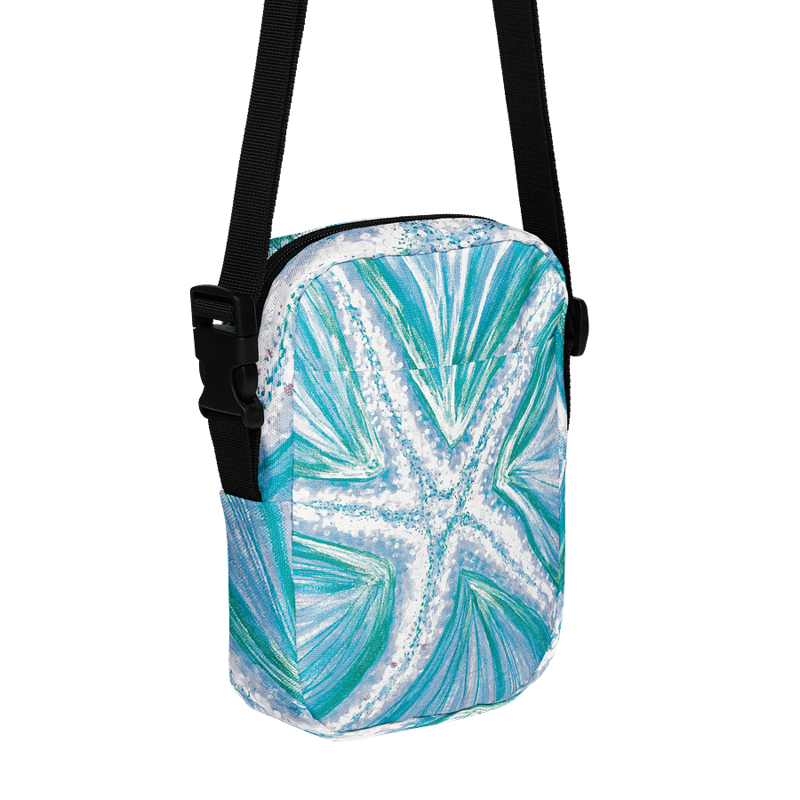 Bright Cyan Starfish | Crossbody Bag | by Monique Faella Designs™ | Coastal Cool Meets Everyday Utility | Sea-Inspired Style in Motion 🌊⭐🎒 product image (1)